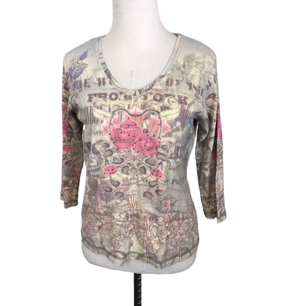 Y2k fairy grunge floral rhinestone knit top
